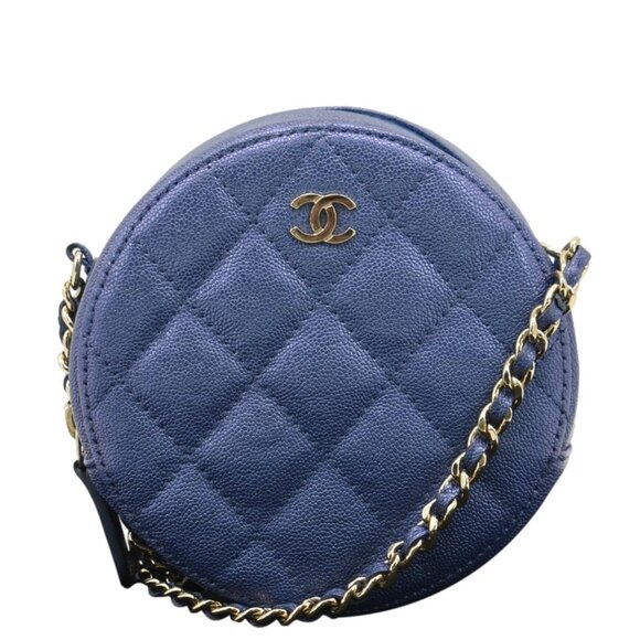 CHANEL  Round Clutch with Chain Mini Quilted Iridescent Caviar Leather Crossbody - Picture 1 of 15